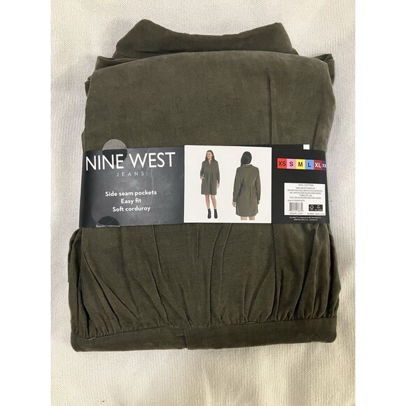 Nine West Jean Dress Womens XS Green 100% Cotton Pockets Soft Denim Knee Length - Picture 8 of 11